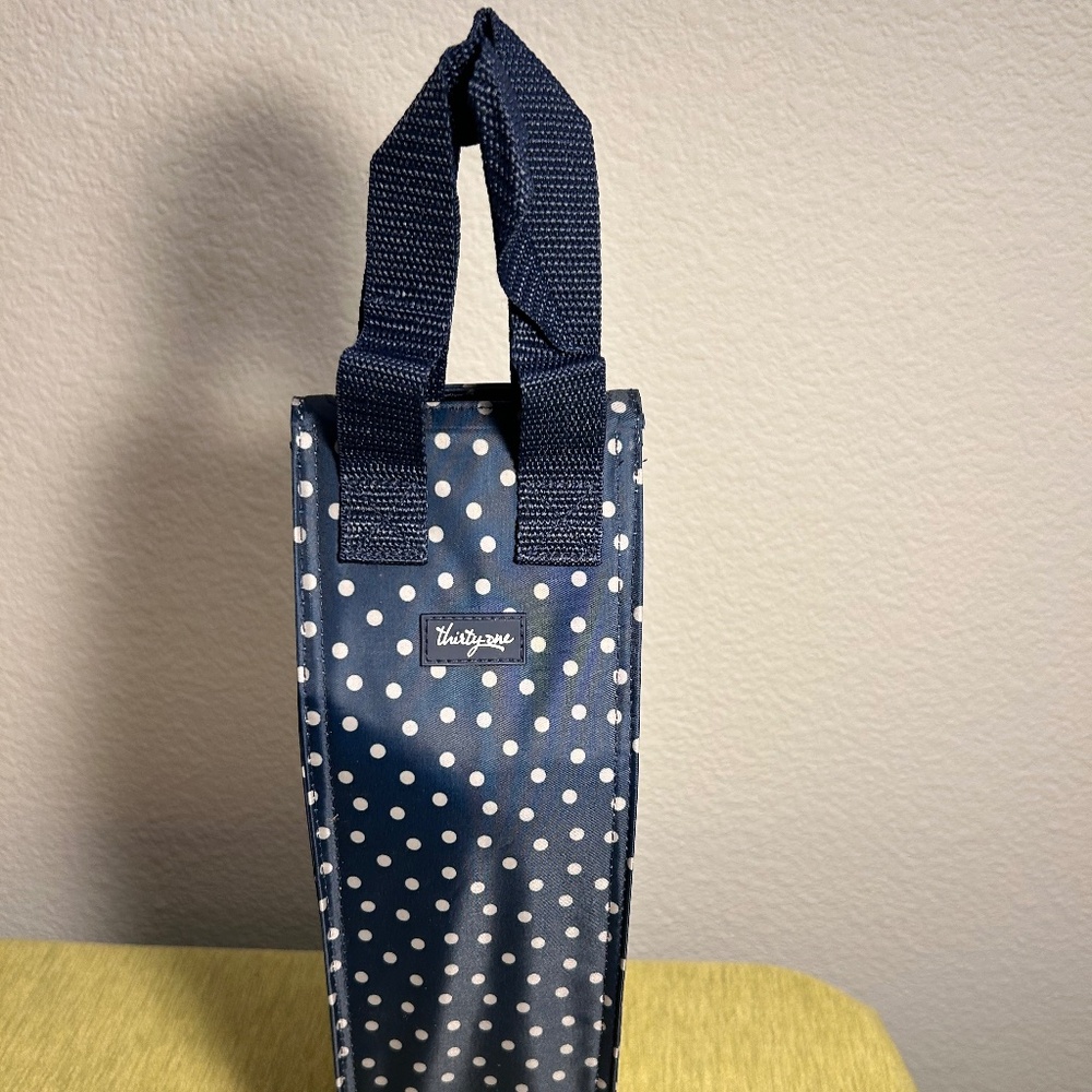 Thirty-One Perfect Bottle Thermal Beverage Holder - Navy Dancing Dot (NEW)